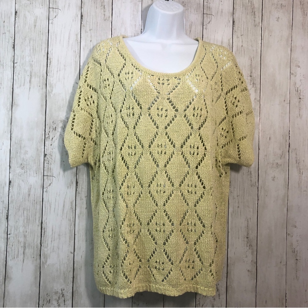 Leo & Nicole Open Knit Short Sleeve Sweater XXL